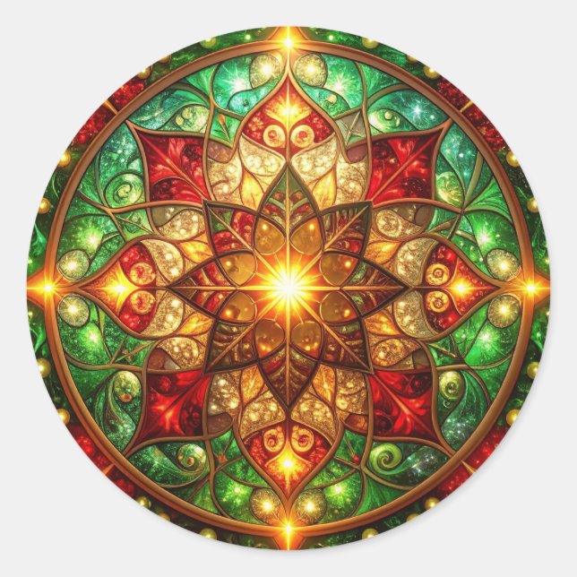 Adesivo Redondo Decorative Red Green Holiday Sticker (Frente)