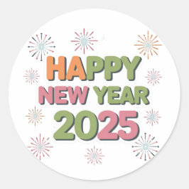 Adesivo Redondo Decorra Os Vinhetas De Ano Novo 2025