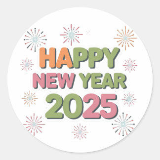 Adesivo Redondo Decorra Os Vinhetas De Ano Novo 2025
