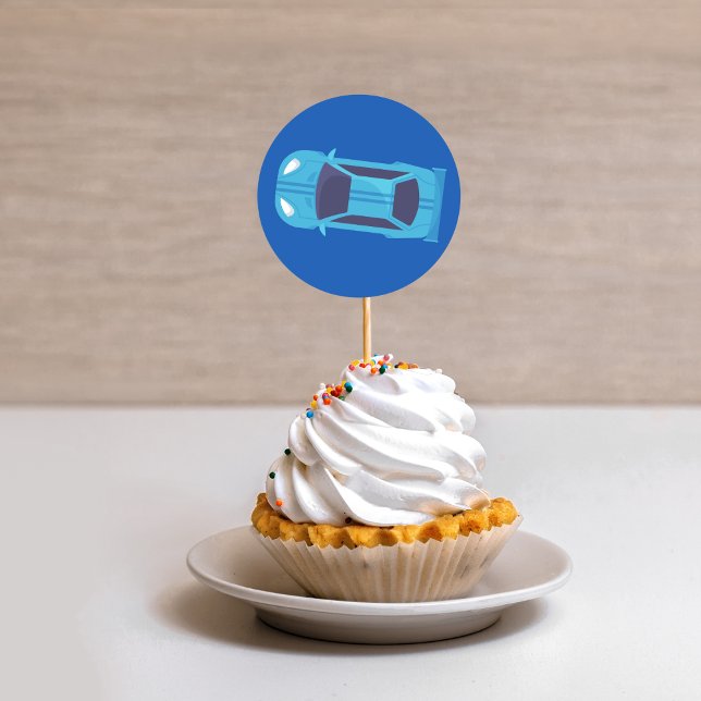 Adesivo Redondo Dedicação de Bebê Racetrack do Carro Azul (Criador carregado)