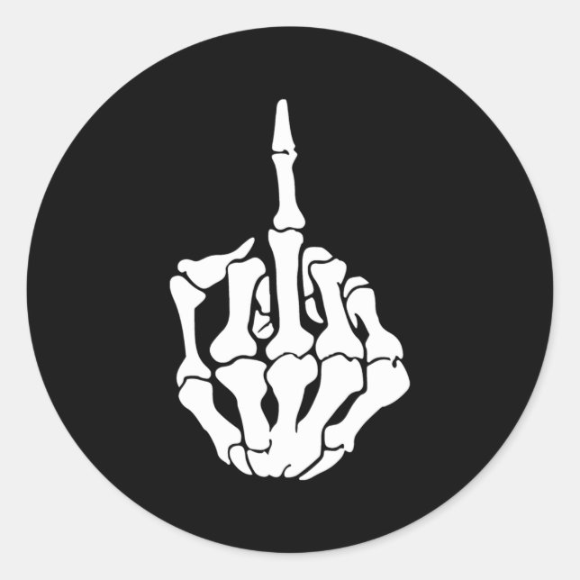 Adesivo Redondo Dedo Médio do Esqueleto de Halloween (Frente)