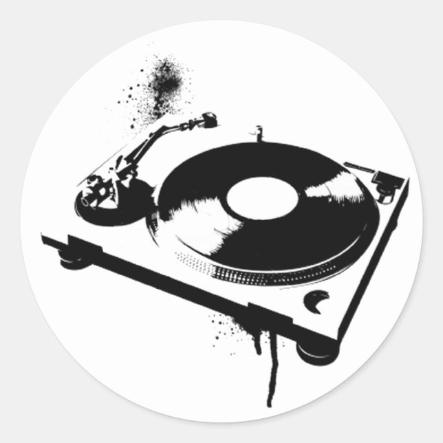 Adesivo Redondo Deejay DJ Turntable Round Sticker | Música de casa (Frente)
