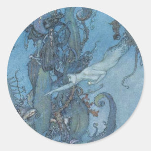 Adesivo Redondo Deep Blue Dreams Vintage Mermaid Sticker