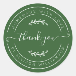 Adesivo Redondo Deep Green Homemade Thank You Label