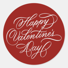 Adesivo Redondo Deep Red Happy Valentines Day Elegant Calligraphy 