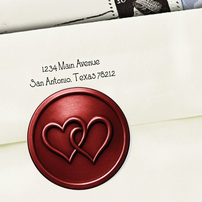 Adesivo Redondo Deep Red Two Hearts Intertwined Wedding (Criador carregado)