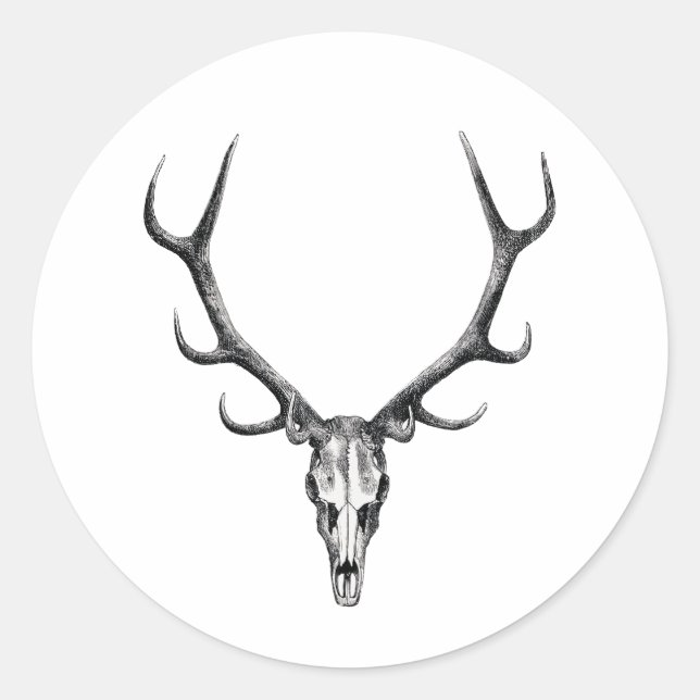 Adesivo Redondo Deer Antler Skeleton Skull Sticker (Frente)