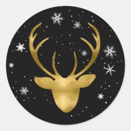 Adesivo Redondo Deer Antlers e Snowflakes V2 Dourado ID861