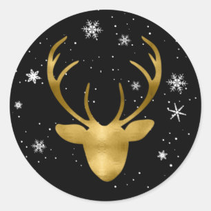Adesivo Redondo Deer Antlers e Snowflakes V2 Dourado ID861