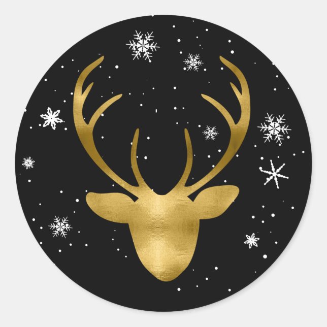 Adesivo Redondo Deer Antlers e Snowflakes V2 Dourado ID861 (Frente)