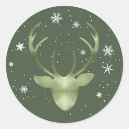 Adesivo Redondo Deer Antlers e Snowflakes V2 Green ID861