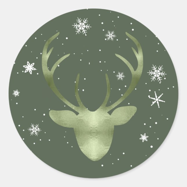 Adesivo Redondo Deer Antlers e Snowflakes V2 Green ID861 (Frente)