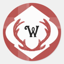 Adesivo Redondo Deer Antlers Mínimo Monograma Rustic Burgundy