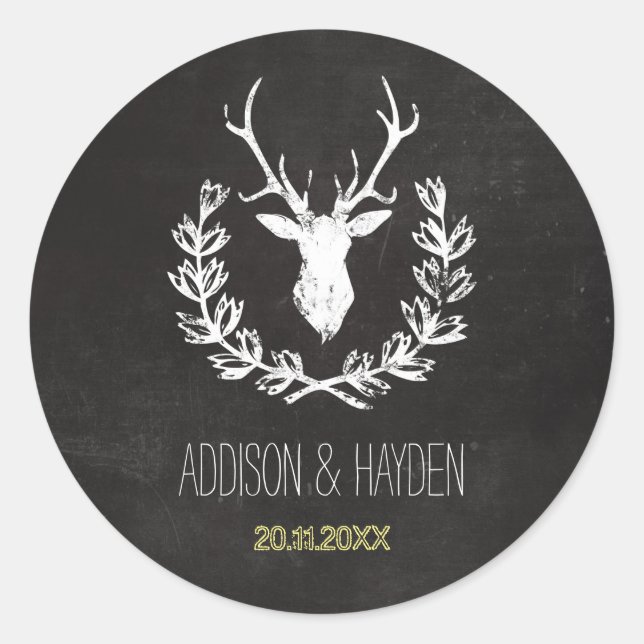 Adesivo Redondo Deer Antlers | Selo de Envelope de Chalkboard Russ (Frente)