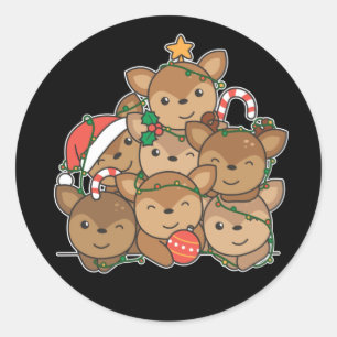 Adesivo Redondo Deer Christmas Tree Engraçado Animal Christmas Cla