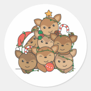 Adesivo Redondo Deer Christmas Tree Engraçado Animal Christmas Cla