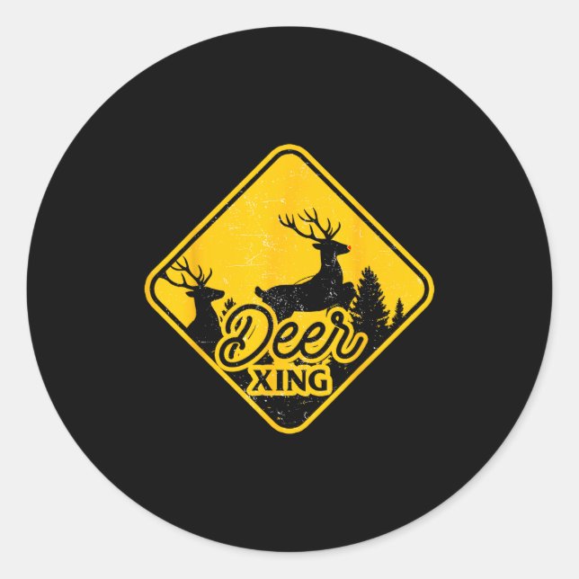 Adesivo Redondo Deer Crossing Sign Christmas Xing Reindeer Funny M (Frente)