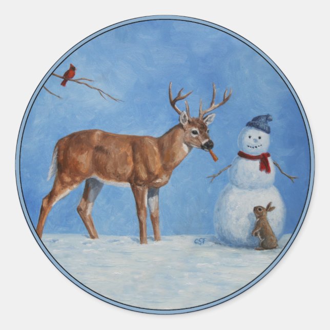 Adesivo Redondo Deer & Funny Snowman Christmas (Frente)