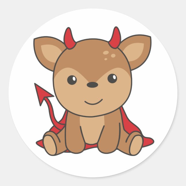 Adesivo Redondo Deer Halloween Cute Devil Witume Clássico Ro (Frente)