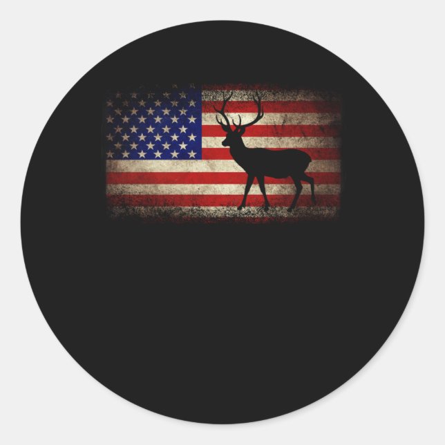Adesivo Redondo Deer Hunting American Flag USA Proud Hunter (Frente)