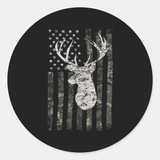 Adesivo Redondo Deer Hunting Camo American Flag (Frente)