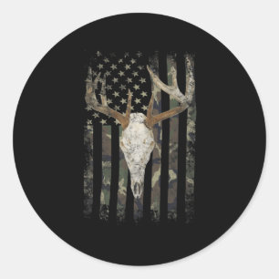 Adesivo Redondo Deer Hunting Skull American Camo USA Flag Whitetai
