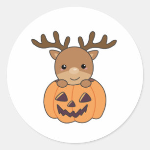 Adesivo Redondo Deer In Pumpkin Cute Deer Happy Halloween