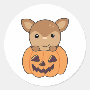 Adesivo Redondo Deer In Pumpkin Sweet Deer Happy Halloween