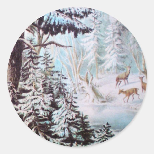 Adesivo Redondo Deer in Snow Sticker (Frente)