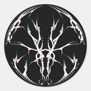 Adesivo Redondo Deer Skull Tribal Tattoo Digital White e Black