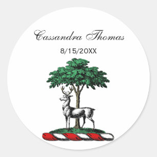 Adesivo Redondo Deer Stag por Tree Heraldic Crest Emblem