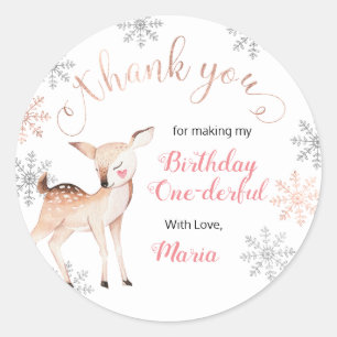 Adesivo Redondo Deer Winter ONE Derland Birthday Obrigado Sticker