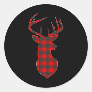 Adesivo Redondo Deer Xadrez Red Reindeer Buck Natal