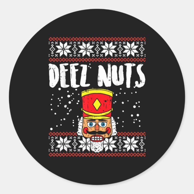 Adesivo Redondo Deez Nuts Nutcracker Funny Ugly Christmas Sweater  (Frente)