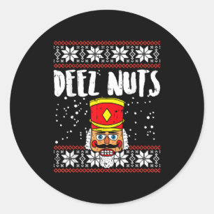 Adesivo Redondo Deez Nuts Quebra-Nozes Camisola Engraçada de Natal