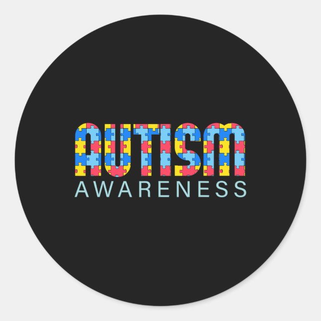 Adesivo Redondo Deficiências de consciência do autismo Mês Suporte (Frente)