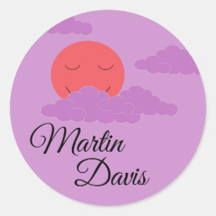 Adesivo Redondo Definindo o Sol com Nuvens Roxas