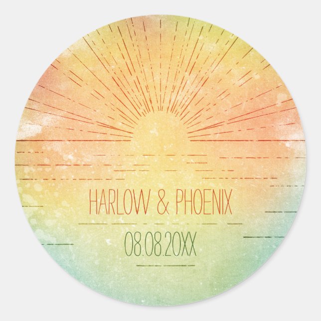 Adesivo Redondo Definir Sun | Casamento de praia | Envelope Selo (Frente)