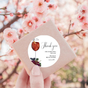 Adesivo Redondo Degustação de vinho despedida de solteira Obrigado