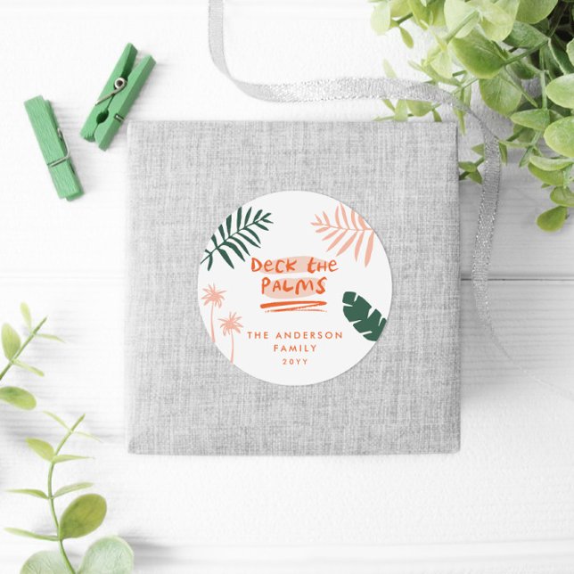 Adesivo Redondo deitar a palma da fotografia tropical moderna do n (Criador carregado)