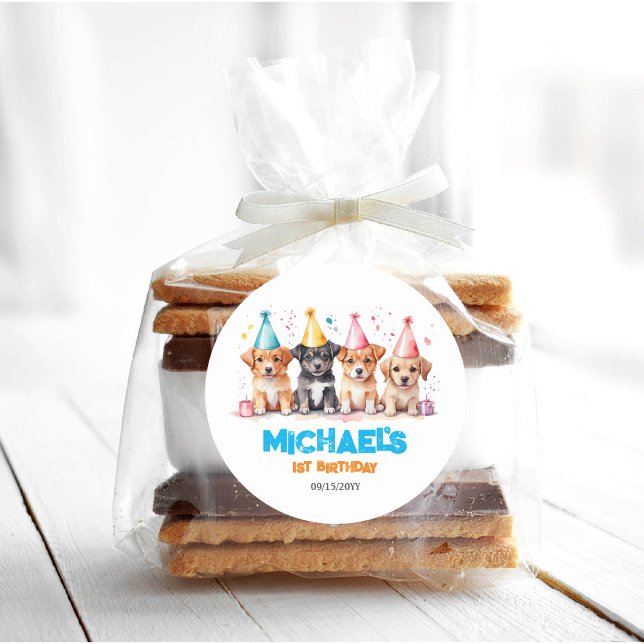 Adesivo Redondo Deixa a Festa de aniversário do Cachorro de Pata (Criador carregado)