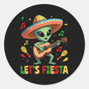 Adesivo Redondo Deixe Fiesta Alienígena Sombrero Cinco De Mayo Mex