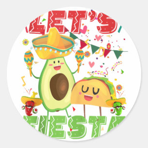 Adesivo Redondo Deixe Fiesta Avocado E Tacos Cinco De Mayo Mexica