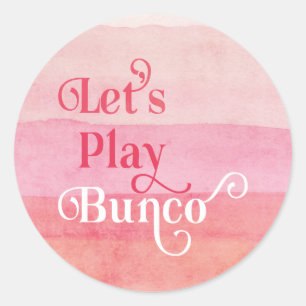 Adesivo Redondo Deixe-nos jogar moderno cor-de-rosa de Bunco