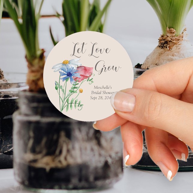 Adesivo Redondo Deixe o Amor Crescer Enxoval de Noiva Charme de Fl (Let Love Grow bridal shower sticker from my Wildflower Charm collection)
