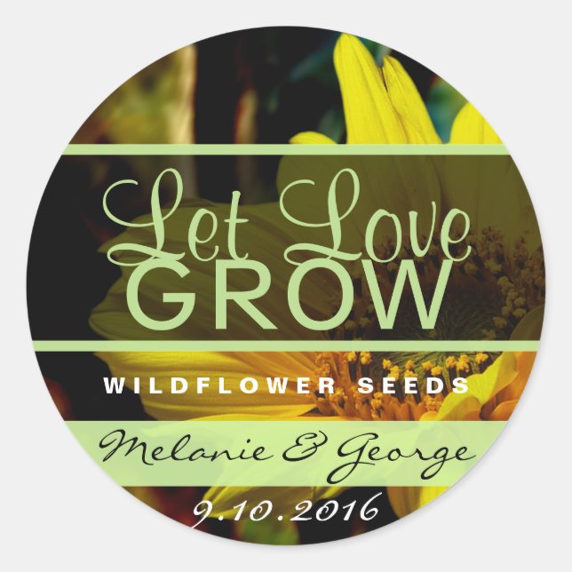 Adesivo Redondo Deixe O Amor Cultivar Vinhetas De Girassol (Frente)