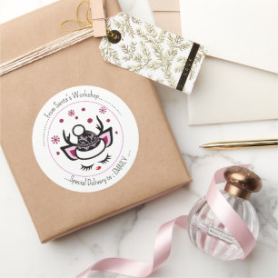 Adesivo Redondo Deixe-o nevar. Feliz Unicórnio Enfrentando Feliz N