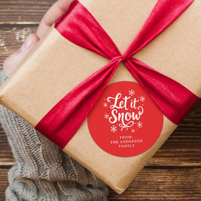 Adesivo Redondo Deixe-o nevar vermelho personalizado (Criador carregado)