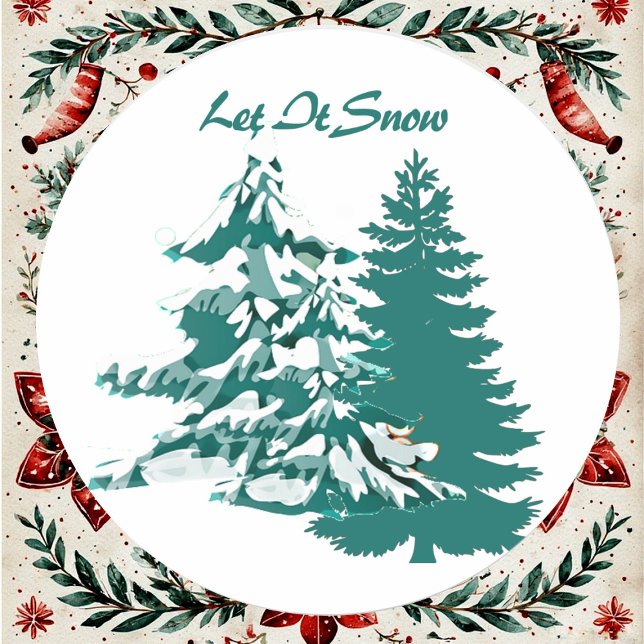 Adesivo Redondo Deixem-na nevar Aquarela inverno Madeira de Natal (Let it Snow Watercolor Winter Christmas Woodland Classic Round Sticker)