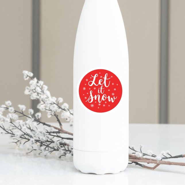 Adesivo Redondo Deixem-na nevar Flocos de Neve Brancos de Natal (Criador carregado)